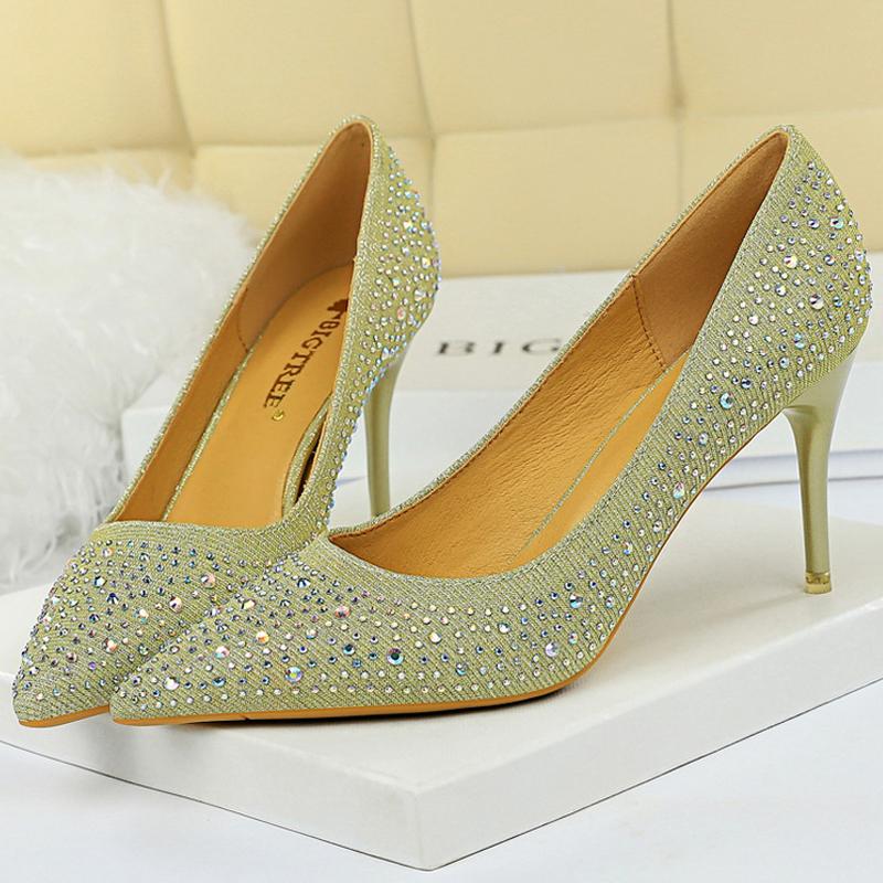 Большой размер 43 Женские туфли-лодочки Свадебная обувь Стразы Блеск Невеста Высокие каблуки Шпилька 7 СМ 10 СМ Роскошные туфли-лодочки Вечерняя обувь