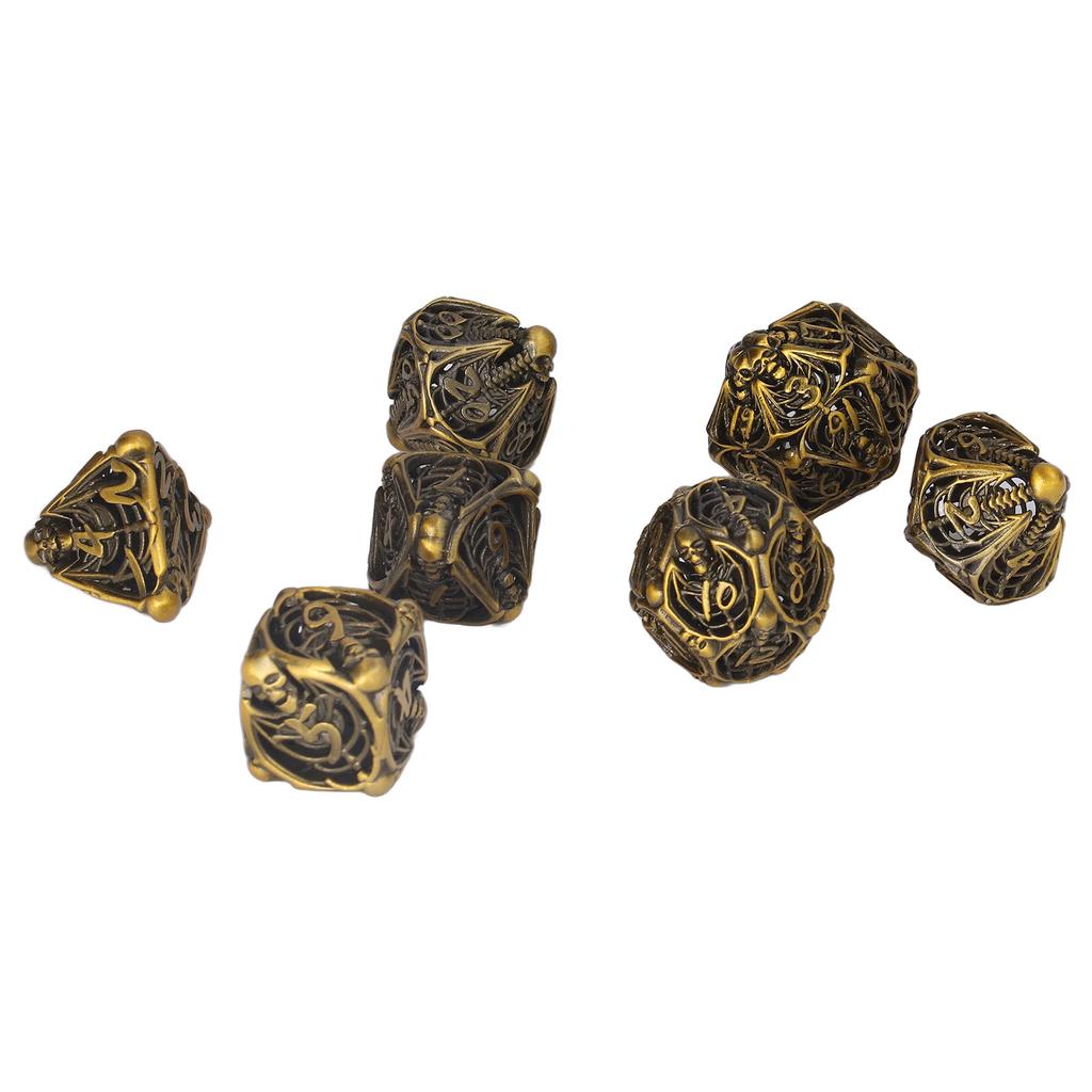 7pcs Hollow Skull Pattern Dice Portable Exquisite Metal Polyhedral Dice Set Props for Board Card