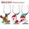 6Pcs/SET Christmas Wine Glass Cover Santa Claus Elk Snowman Wine Cup Cover Tags Decoration Xmas New Year Table Decor