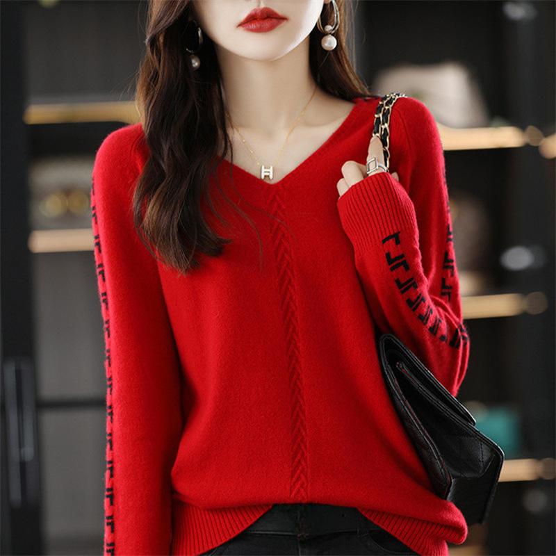 VEZFAA Женские модные повседневные свитера с длинным рукавом и V-образным вырезом на осень-зиму