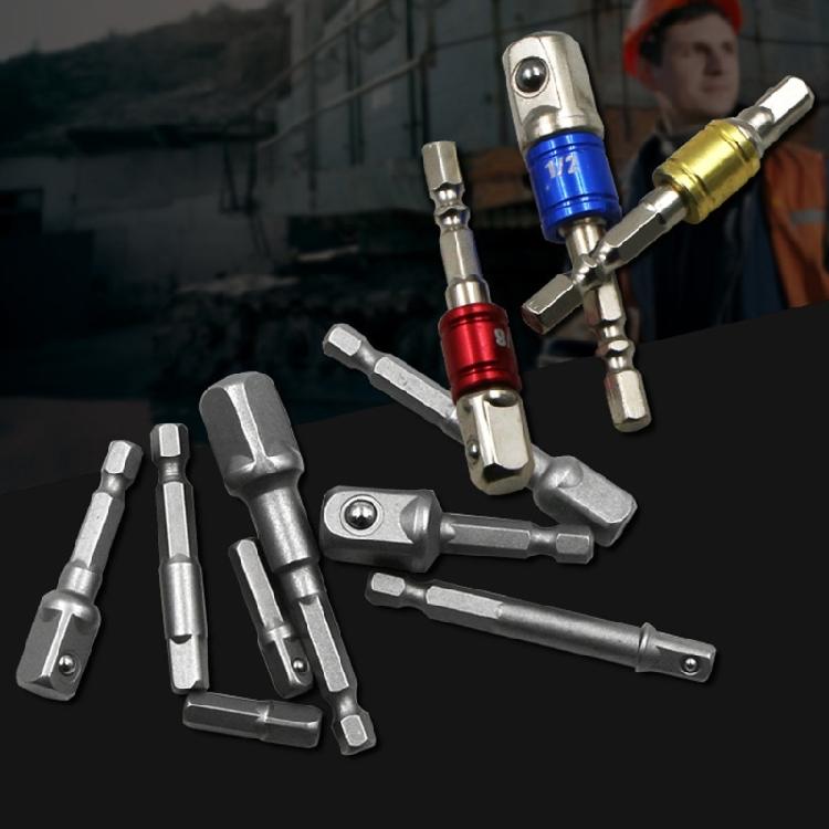 3/8Pcs Wrench Sleeve Power Drill Socket Adapter Bit Hex Drill Nut Driver Shank 1/4 3/8 1/2 Connecting Rod Head Extension