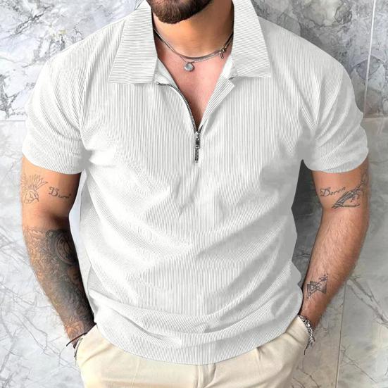Мужская футболка с застежкой-молнией и лацканами, однотонная, с короткими рукавами, повседневная, свободная, летняя футболка для гольфа, уличной одежды, пляжа, путешествий