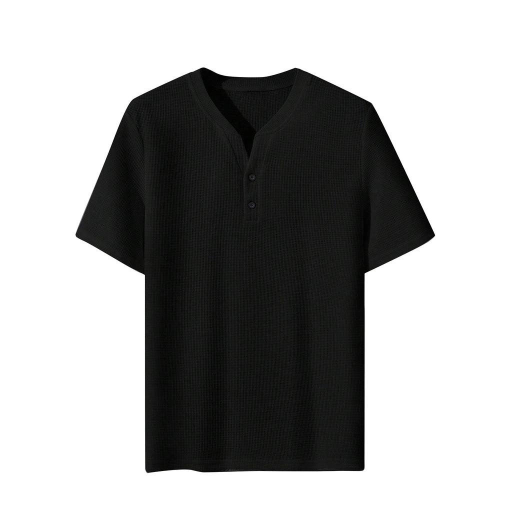Мужская однотонная рубашка с V-образным вырезом и пуговицами, мужская спортивная рубашка с коротким рукавом