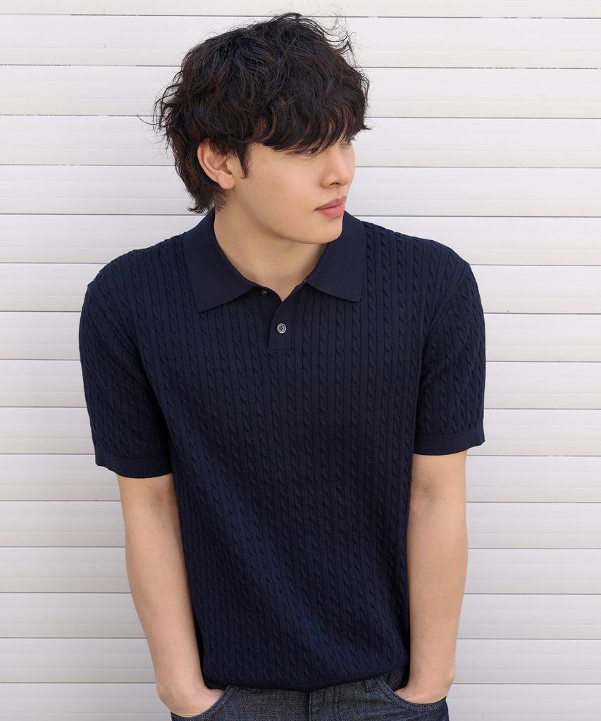 MINDBRIDGE [On] Washable Cable Collar Short Sleeve Knit - 2 Colors