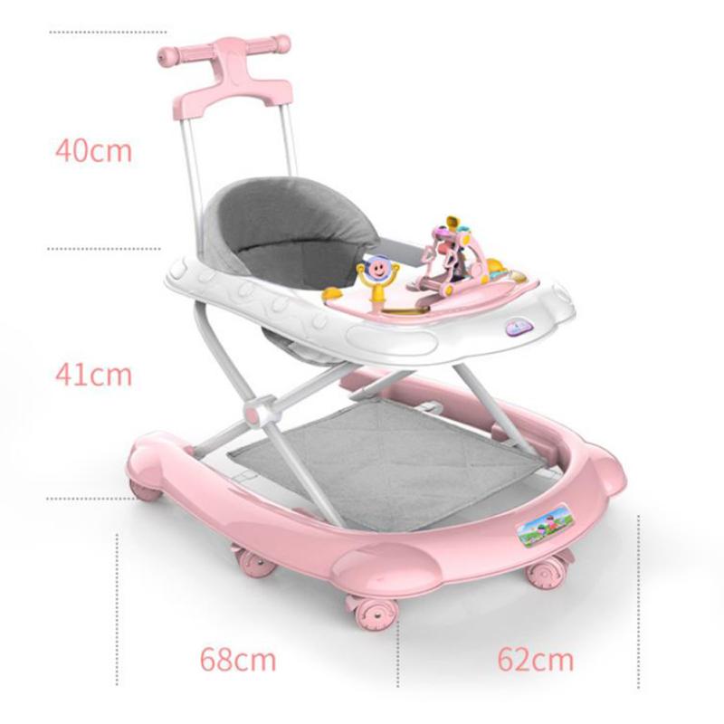 Детские ходунки с тормозом, многофункциональные складные ходунки с защитой от опрокидывания и защитой от опрокидывания, с музыкальной шкатулкой