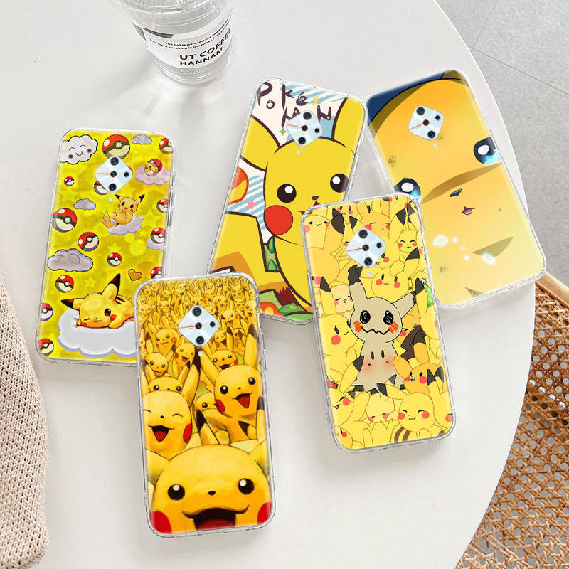 Прозрачный чехол PK10 Pikachu Pokémon для Samsung A04 A14 A23 M33 M53 Realme 10 9 C35 C55 VIVO Y02 Y12 Infinix Hot 30 Note 11 Tecno Spark 8P Pro