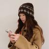 Women S Vintage Icelandic Jacquard Rolled Edge Knit Beanie Warm Hat