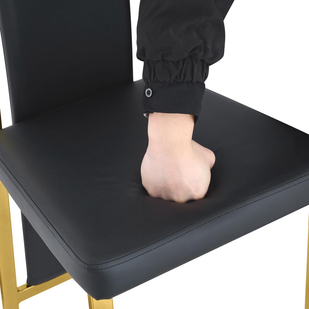 [Set of 2] European minimalist dining chairs with gold edge. Black PU leather + gold-glossy metal frame, 109 cm high, for versatile use.