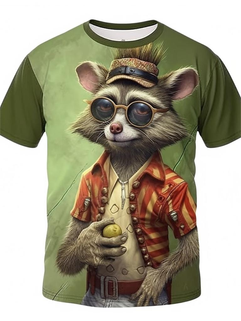 3d Print Funny Animal Raccoon T-Shirt For Men Summer Casual Short Sleeve T Shirt Streetwear
