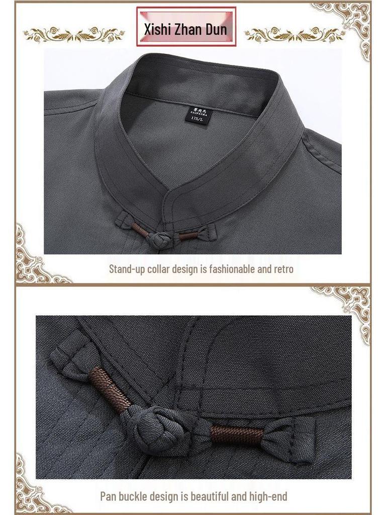Мужской танский костюм с длинным рукавом: Ханьфу в китайском стиле для весны/лета - Идеально для среднего и пожилого возраста, рубашка для тай-чи для папы и дедушки