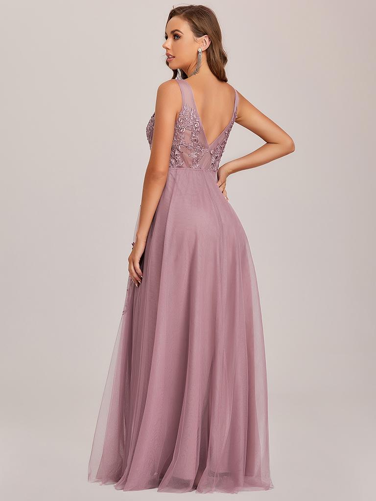 Элегантные женские вечерние платья Ever-Pretty из струящегося тюля с прозрачными аппликациями и V-образным вырезом без рукавов