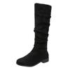 2024 2024 New High Quality Pleated Boots Women Black Nude Faux Suede Flock Knee High Boots Ladies Flat Autumn Winter Dress Shoe 43