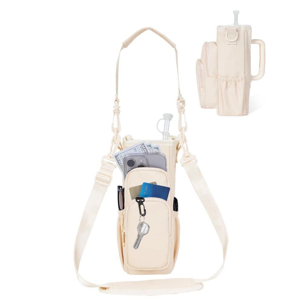 Stylish Water-resistant Water Bottle Holder Bag with Handle Adjustable Holder Pouch Portable Crossbody Bag for Outdoor Sports