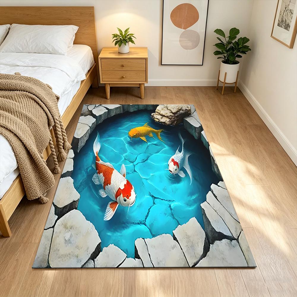 Koi Fish And Cherry Blossoms Non-Slip Home Carpet Design for Living Room Bedroom Office Decor Gift with Vibrant Pattern and Comfortable