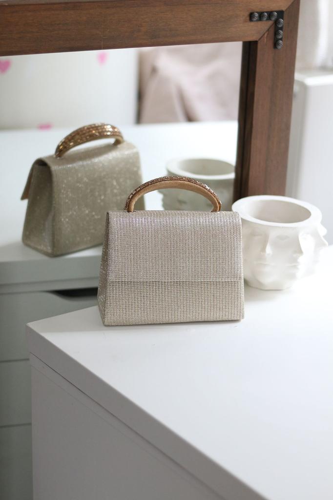 Women's Stylish and Useful Evening Dress Bag Women's Silvery Gold Stone Detailed Evening Dress Shoulder Bag