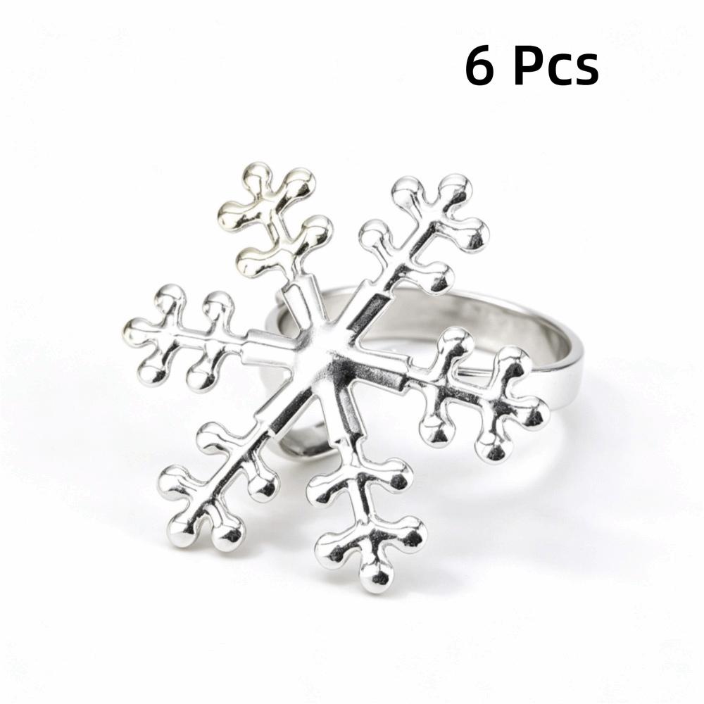 6PCS Gold/Silver Christmas Snowflake Napkin Ring Metal Napkin Buckle Xmas Napkin Holder Restaurant
