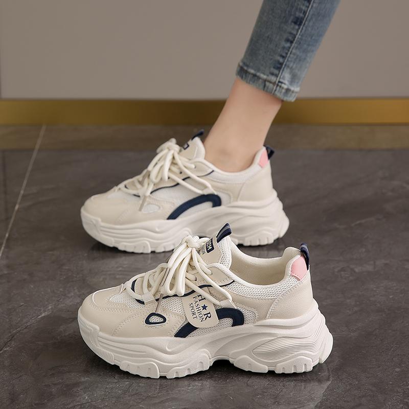 Кроссовки на толстой подошве для женщин на платформе со шнуровкой из дышащей сетки Высококачественная весенняя женская вулканизированная обувь Zapatos Mujer