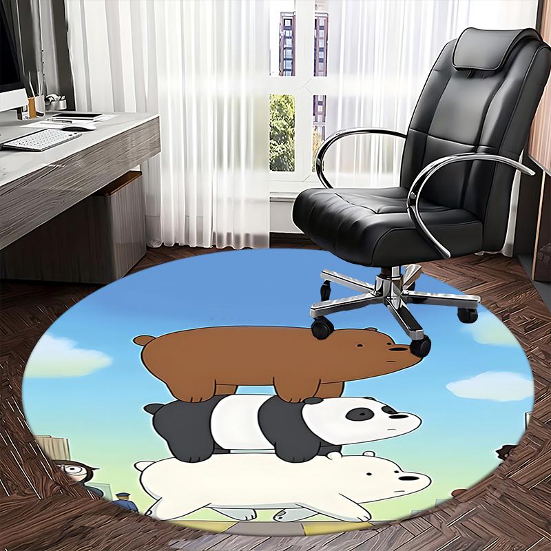 Round Chair Mat - Cute Cartoon Bear Stack Design Round Carpet for Home Decor, Office Use, Living Room
