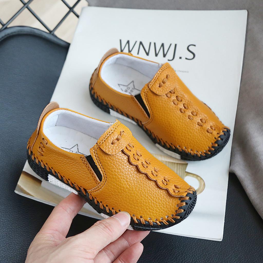 Children Sneakers Big Kids Girls Boys Soft Leather Casual Flats Shoes British Style Small Leather Shoes Hand Sewn Single Shoes