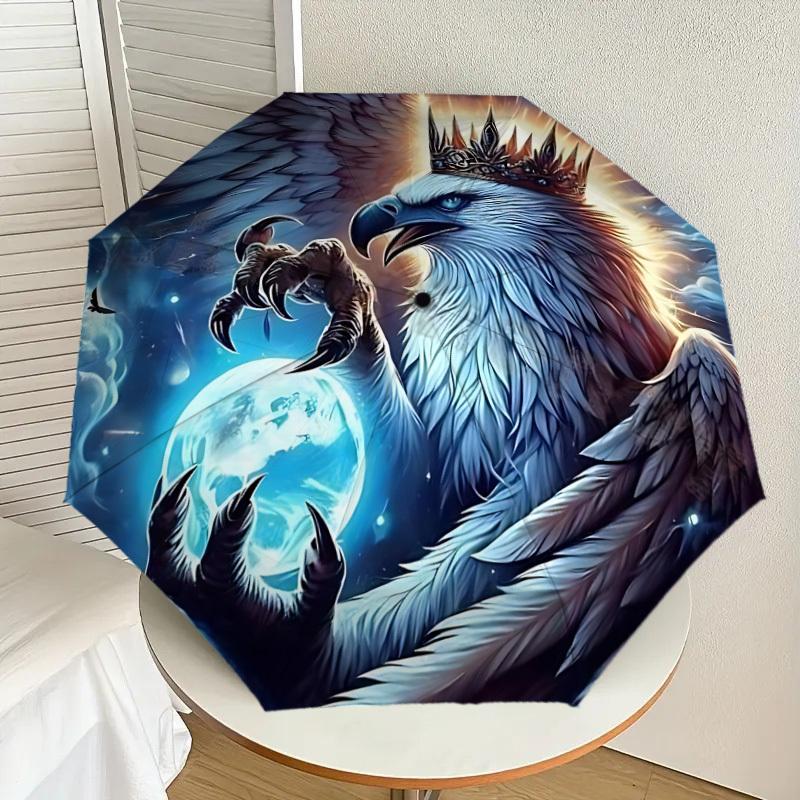 1pc Eagle Fantasy Artwork Fashionable Automatic Opening/Closing Folding Umbrella with 8 Iron Bones, Plastic Handle yy251015010