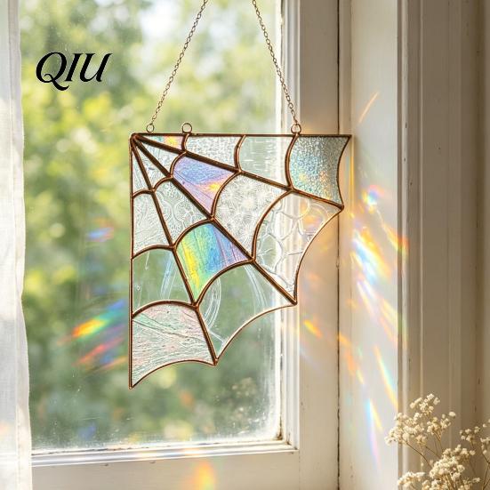 Hanging Gem Spider Decoration Spiderweb Door Topper, Acrylic Gothic Sun Catcher with Spiders, Web Halloween Rainbow Window Decor And Retro Dark