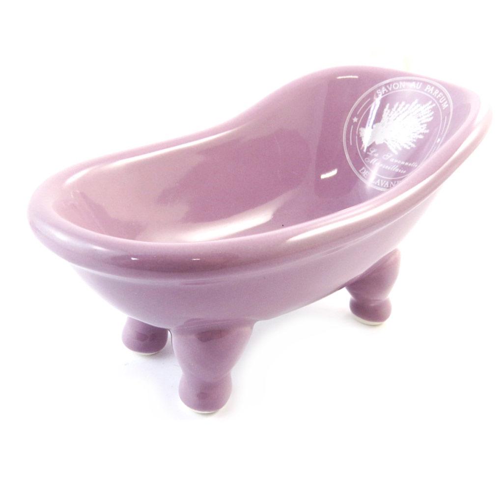 Les Trésors De Lily [N5679] - Purple 'Savon De Lavande' Ceramic Soap Dish (retro Bathtub) - 14x7xx7 Cm
