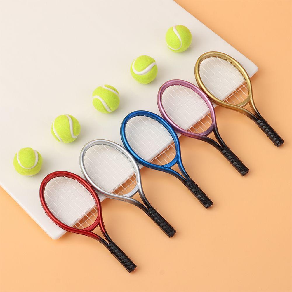 Accessory Miniature Tennis Racket Mini Tennis Racket&Ball Sport Tennis Model Doll House Tennis