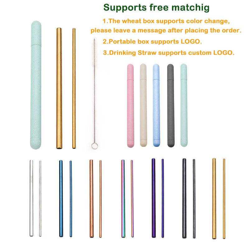 Портативный набор соломинок Креативный набор соломинок из нержавеющей стали 304 Ящик для хранения пшеничной соломы для кемпинга, пикника, путешествий, пылезащитная питьевая соломинка