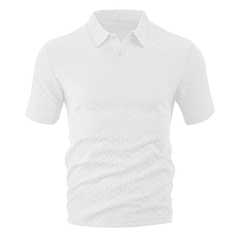Весна-лето мужская жаккардовая рубашка поло с коротким рукавом, плотная повседневная футболка с отложным воротником и застежкой на пуговицы