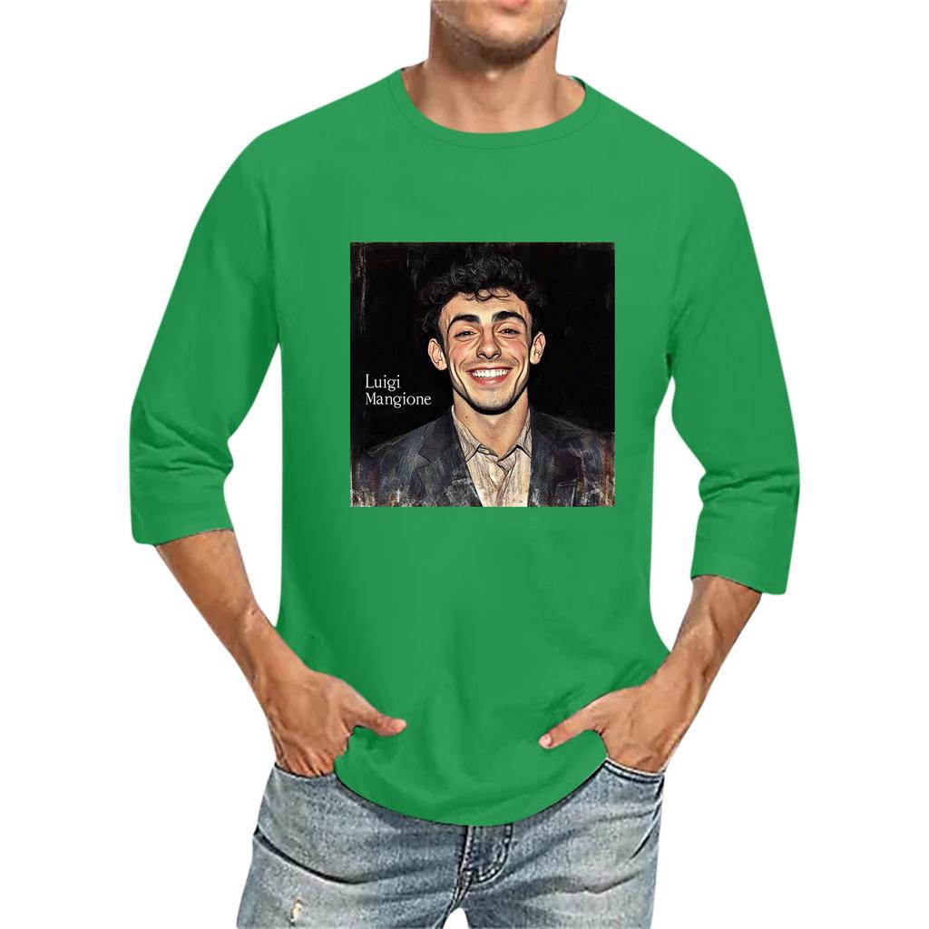 Мужская футболка с круглым вырезом и рукавом семь четвертей, мужская повседневная свободная футболка с рукавом семь четвертей