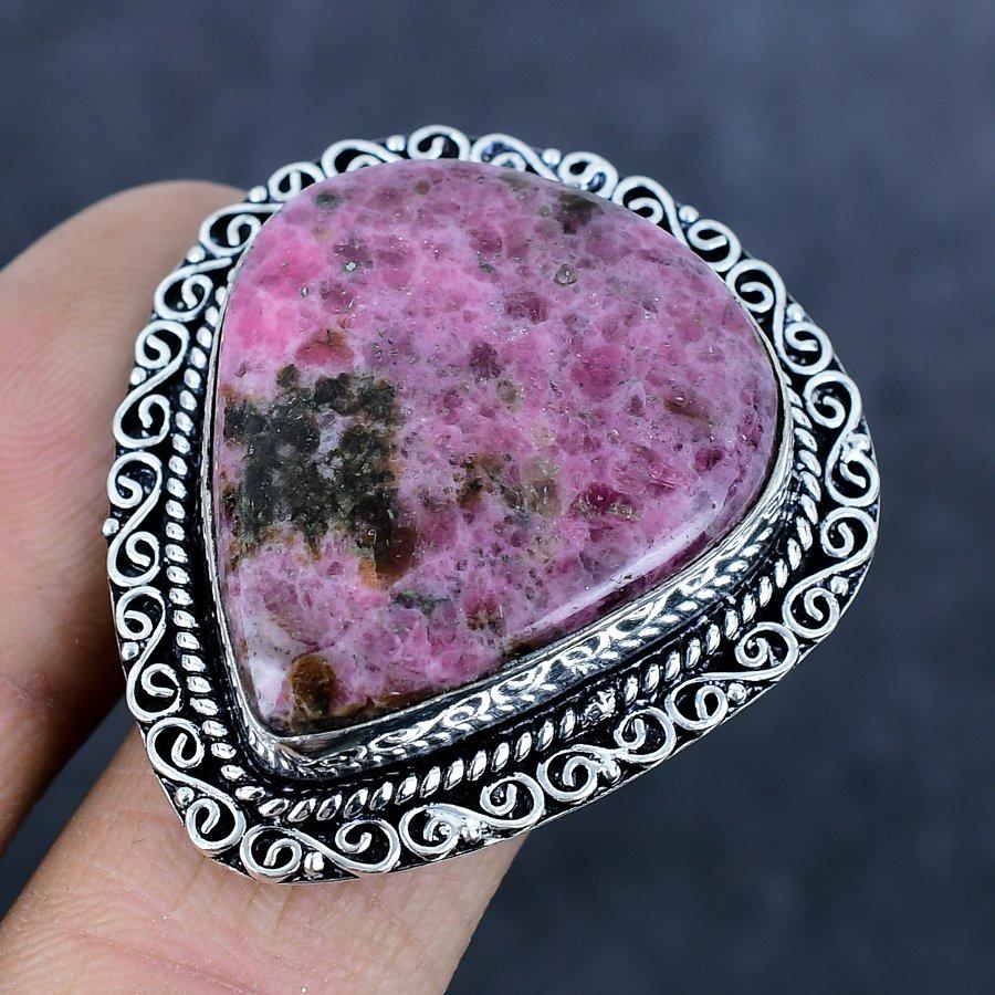 Natural Pink Thulite Gemstone 925 Sterling Silver Jewelry Ring Size 10 L4n26