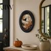 Vintage Style Halloween Decoration Ghost Wall Decor, Cute Table Sign, Oval Framed Black Art Picture, Decorative for Mantel Living Room Bedroom
