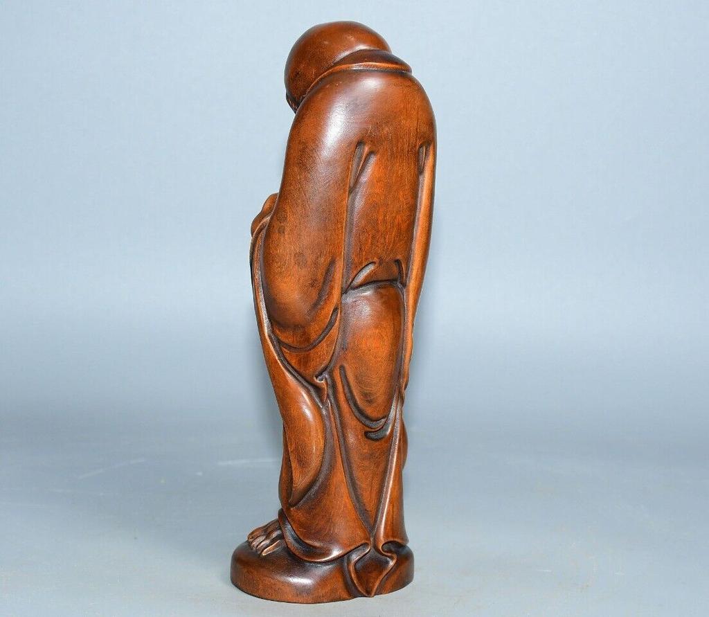 Chinese Antique Boxwood Carved Fine Arhat Buddha Statue Home Decor Sculpture Art
