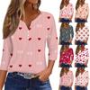 Жен. Футболка Футболка С принтом Пуговицы Рукав 3/4 Повседневные Выходные Мода Классический V-образный вырез Обычный Топ
