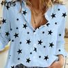 Женская мода повседневная весна осень звездный принт длинный рукав воротник поло блузки и рубашки