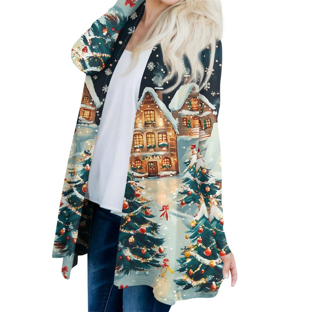 Женская мода повседневная куртка-кардиган средней длины с принтом рождественской елки