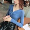 Women Spring Autumn Pullovers Knitted Sweaters Primer Shirt Full Sleeve V-Neck Sweetheart Neckline Slim Bottoming Tops Solid Color One Size