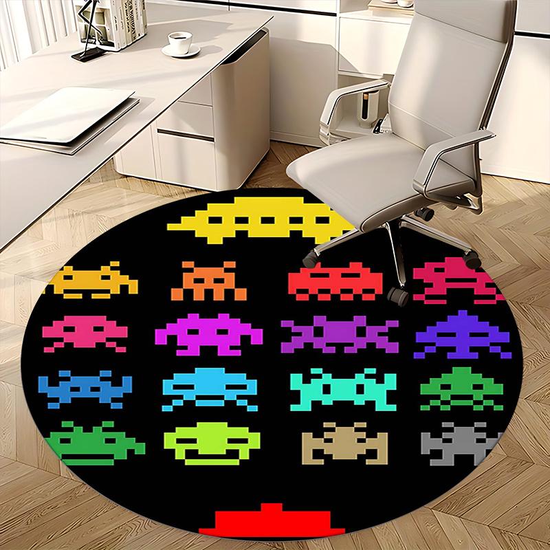 Space Invaders,Pixel Art Chair mat Round Rug Office carpet, Machine Washable, Non slip, Suitable for Living Rooms, Bedrooms