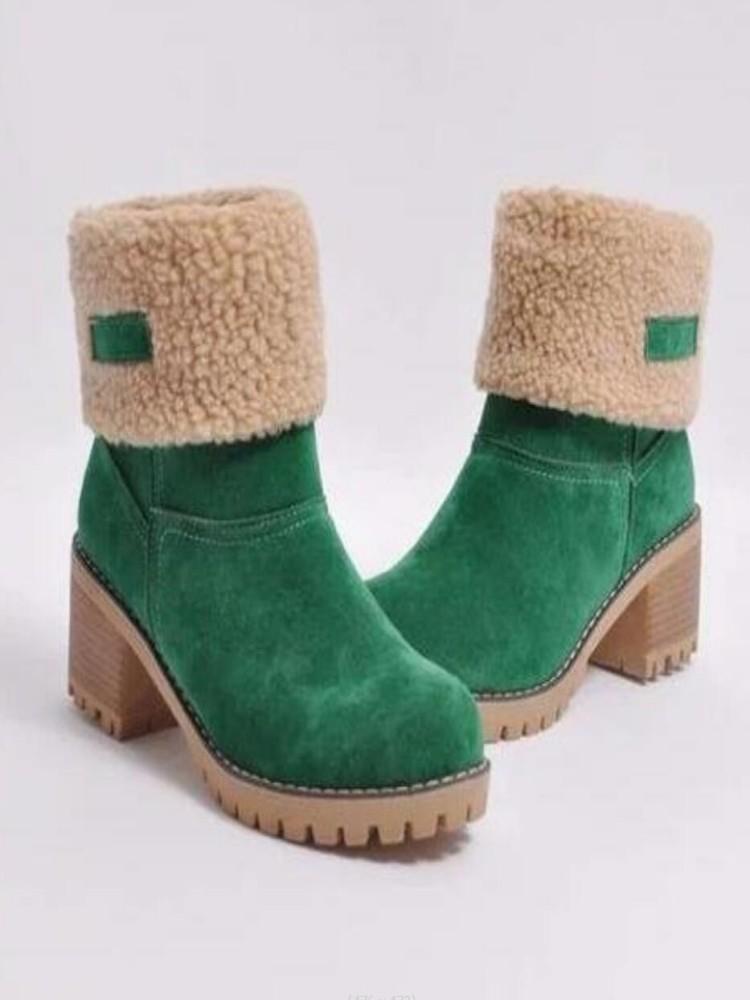 Fashion Autumn Winter retro Keep Warm Fur Women Snow Boots Fashion Slip On Shoes Square High Heel Shoes Ladies Classic Plus Size 43 Boot