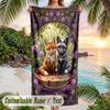 Foxes Flowers 1 Theme Quick Dry Beach Towel Custom Name Text Print Large Sand Resistant Towel Beach Vacation