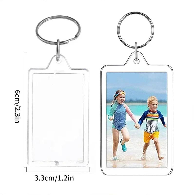 5/50pcs 2025 New Acrylic Transparent Blank Inlaid Photo Keychains Photo Frame Keychain Holder DIY Split Keychain Gift