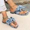Модные женские летние тапочки 2024 года, новые цветочные сверкающие золотые банты с лентой, модные и удобные тапочки с узором «елочка» на плоском каблуке
