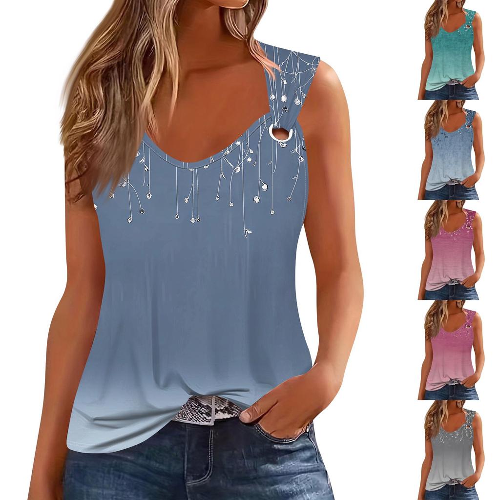 Womens Tank Top V Neck Basic Printed Casual Flowy Sleeveless Deep Side Cut Tops For Women