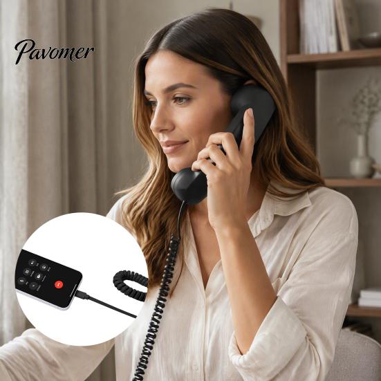 Portable Phone Handset for Office Retro Mobile Phones, Type-C Vintage Wired Handheld Old Fashioned Cell Receiver with Microphone Calls, Meetings,