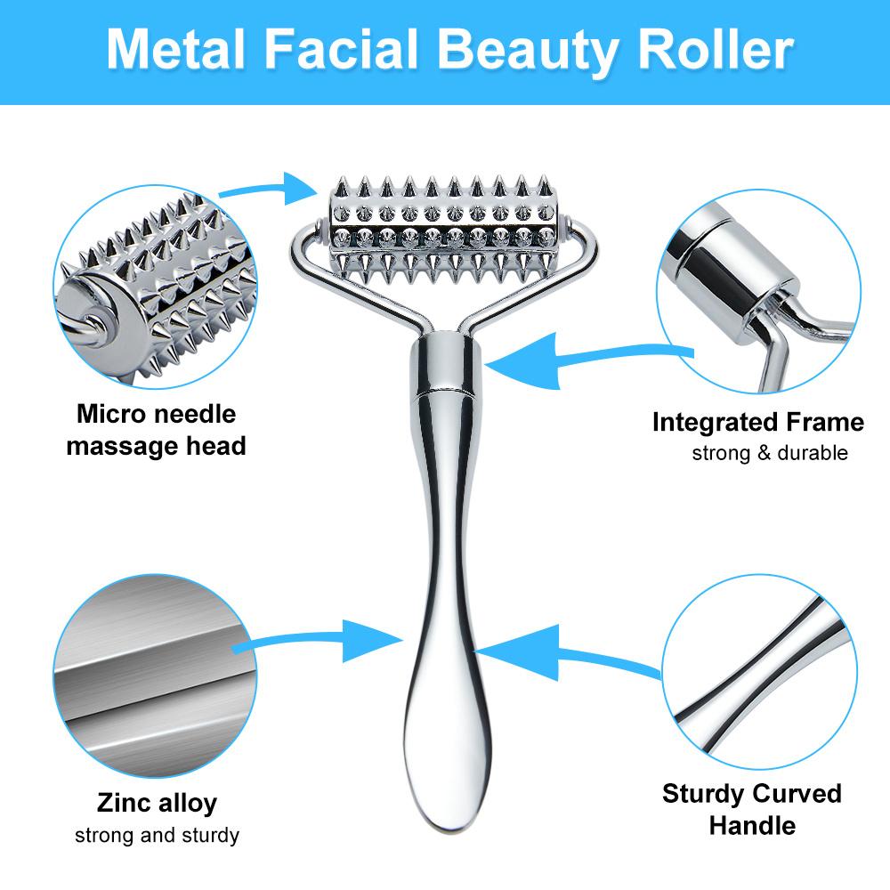 Premium Stainless Steel Facial Massage Roller Set - Deep Tissue Massage Tool for Face, Body, and SPA Care - Acupressure Massager