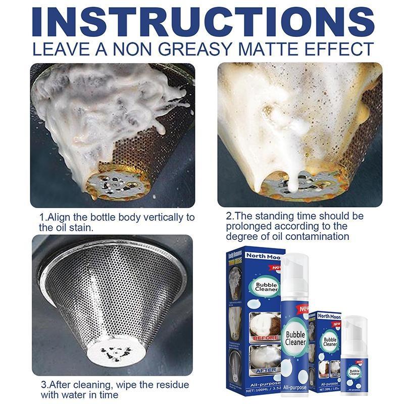 Foaming Heavy Oil Stain Cleaner, Bubble Cleaner Foam, Rinse-free Kitchen Deep Cleaning, Powerful Stain, Stubborn Grease & Grime Remover Bubble Spray
