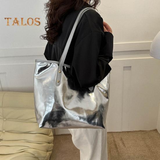 Женская сумка-тоут из искусственной кожи, однотонная сумка через плечо, глянцевая, повседневная, для подмышки, для телефона, ключей, карт, работы, путешествий, вечеринок