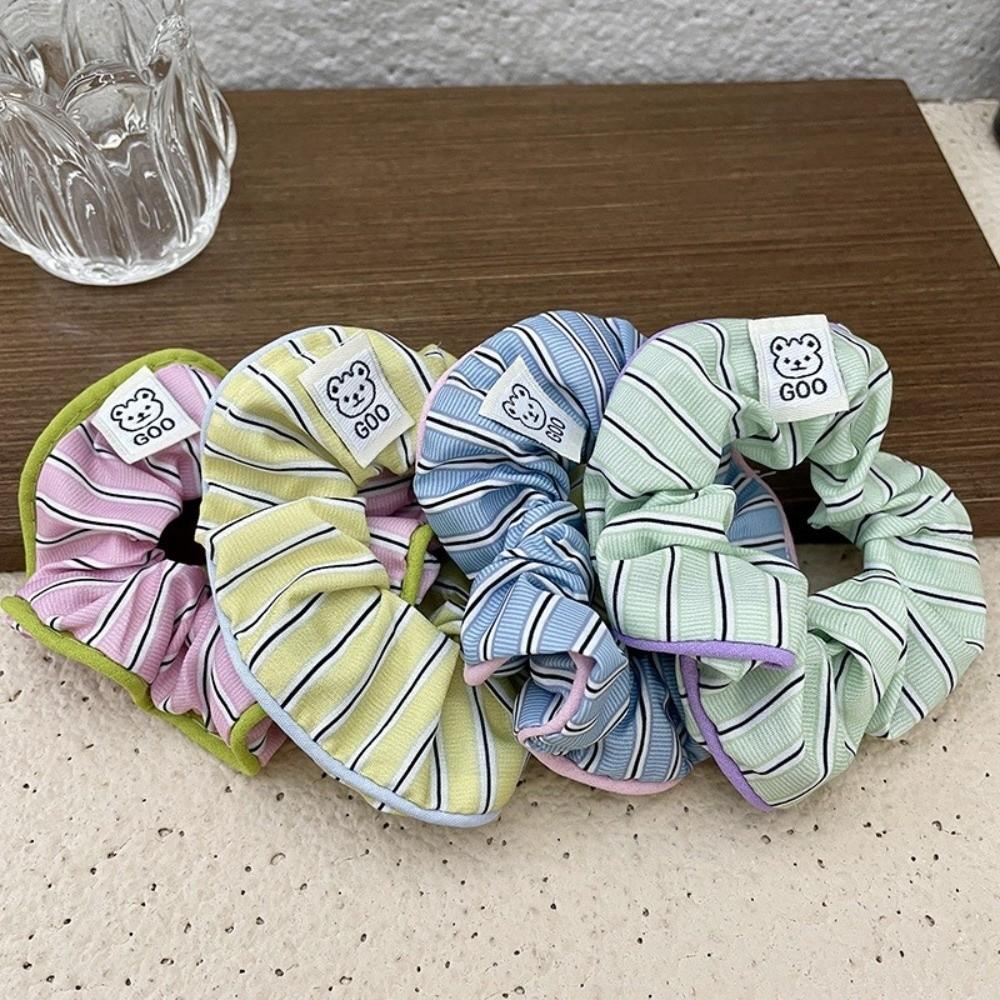Candy Colors Stripe Hair Scrunchie Cream Striped Elastic Hair Bands  Hair Accessories