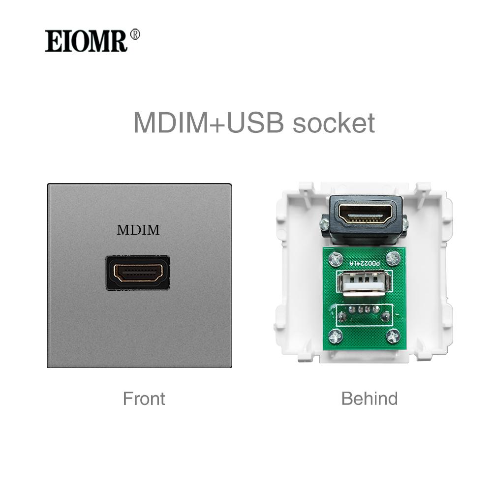 EIOMR A6 Series Grey Flame Retardant PC Panel Wall Switch EU Socket HDMI-compatible USB Type-C 2.1A Charger TV RJ45 Module DIY