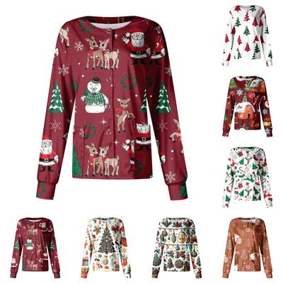 Женский повседневный однобортный топ с длинным рукавом и рождественским принтом Dry-nurse